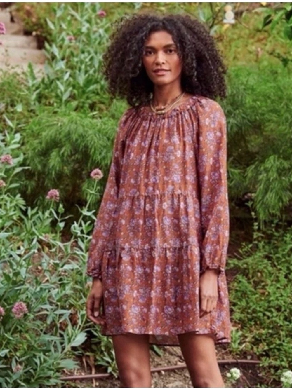 Xirena Lea dress. Silk & cotton Brown and pink Floral Tiered Medium